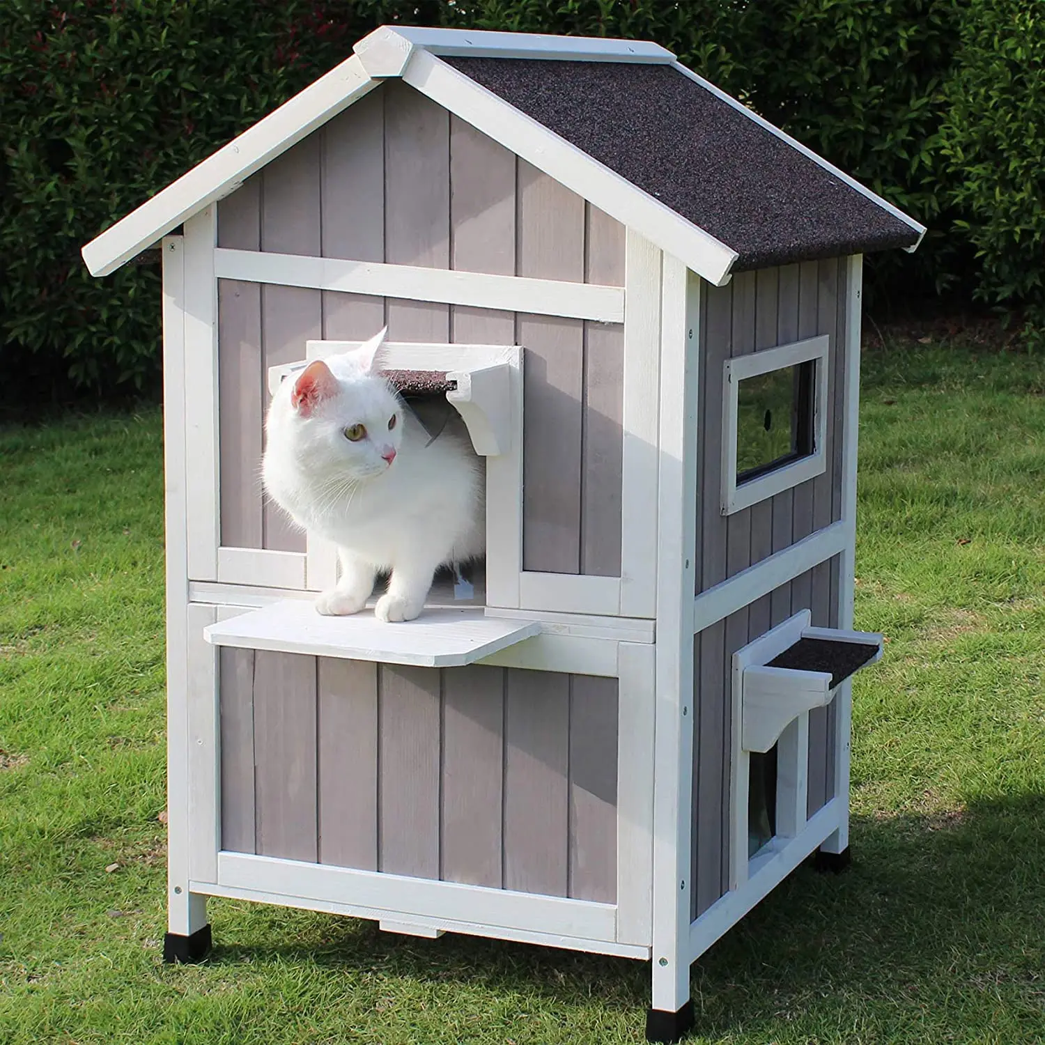 Pet House With Windows Pet Cabin Wooden Cat House Pet Nest Outdoor Kitty  Shelter Weatherproof Cat Cave Two Floors Cat Condo - Buy Removable Floor Pet  House,Waterproof Cat House,Two Floors Cat Condo