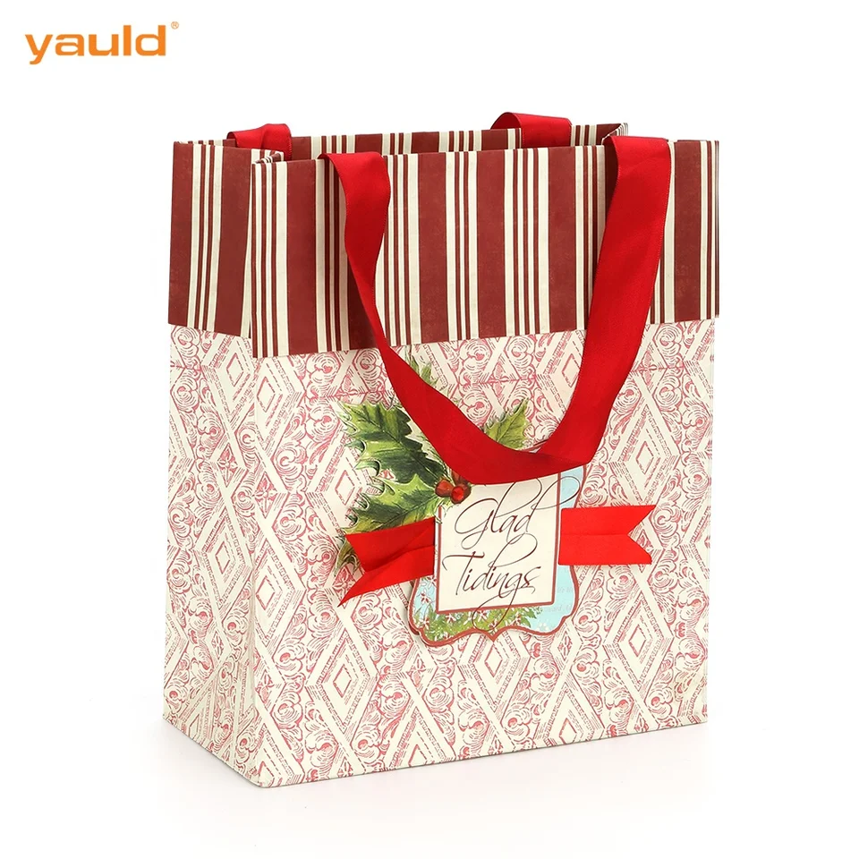 customised bulk red christmas gift packaging paper bag with