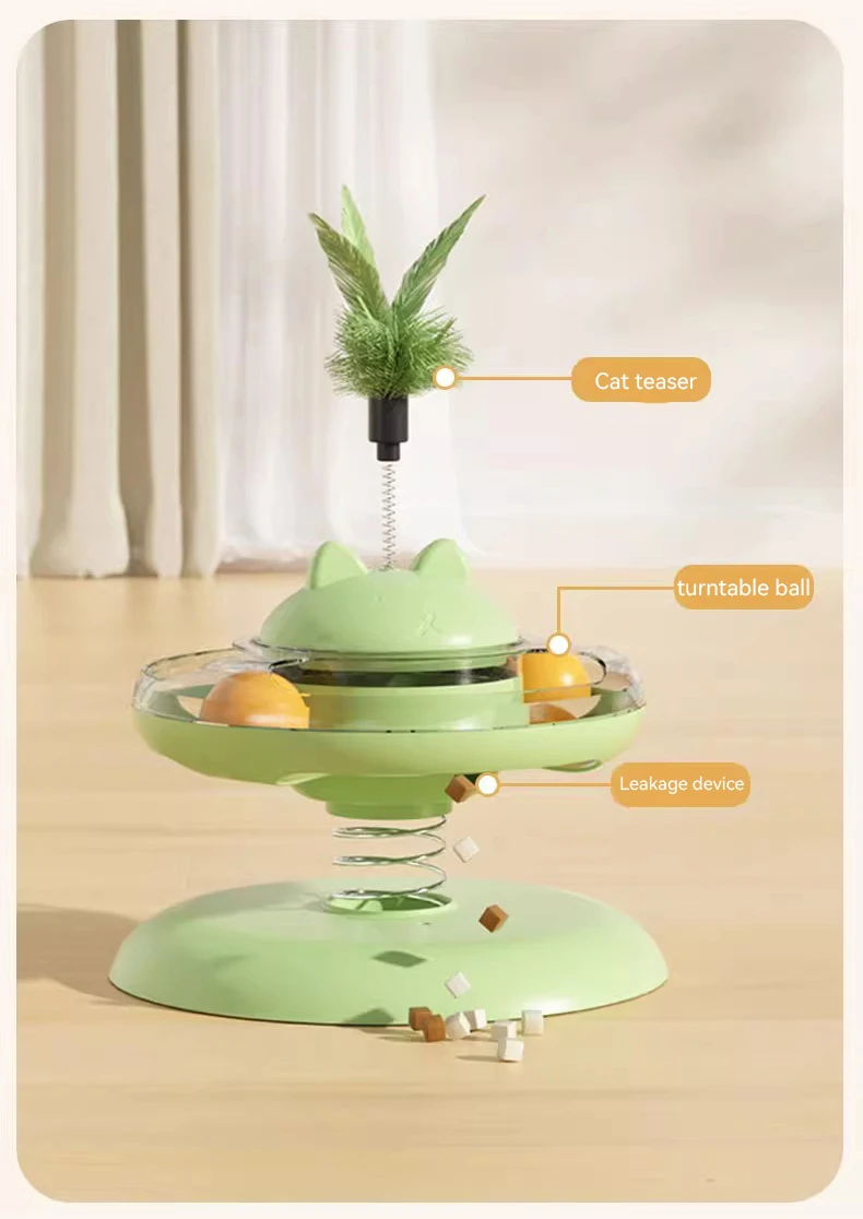 New 3in1 Cat Turntable Toy With Feather Ball Cat Leakage Food Toy Turntable Interactive Teasing Cat Toys Pet Products manufacture