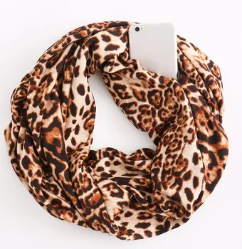 2020 hot selling fashion multifunctional leopard snake animal print infinity scarves with zipper pocket