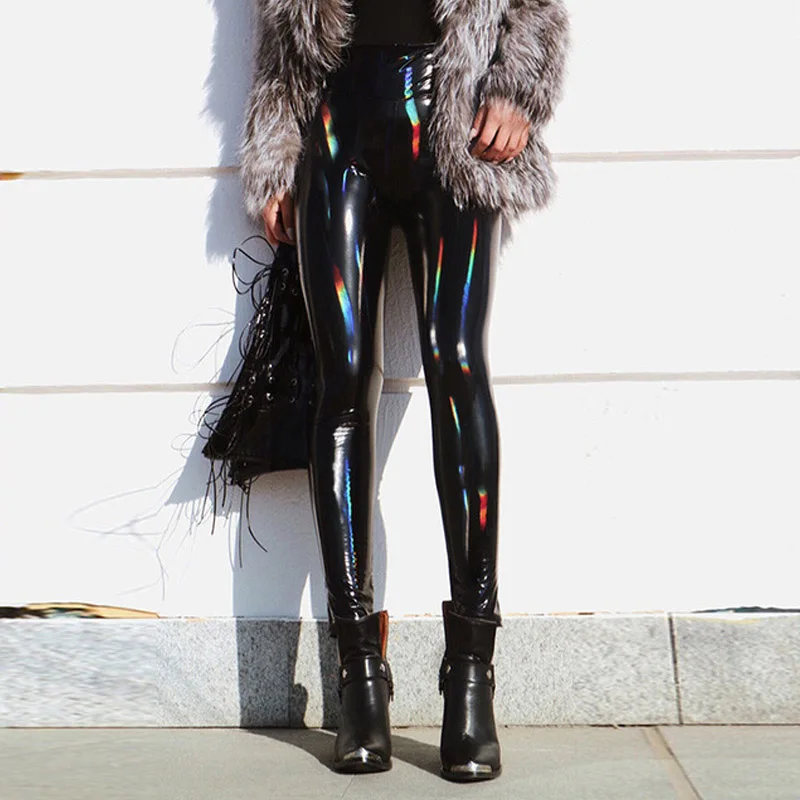 Customized Leggings Rainbow Glossy Pu 