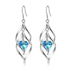 Crystal Long Earrings 925 Sterling Silver Hollow Blue Crystal Long Drop Earrings For Women