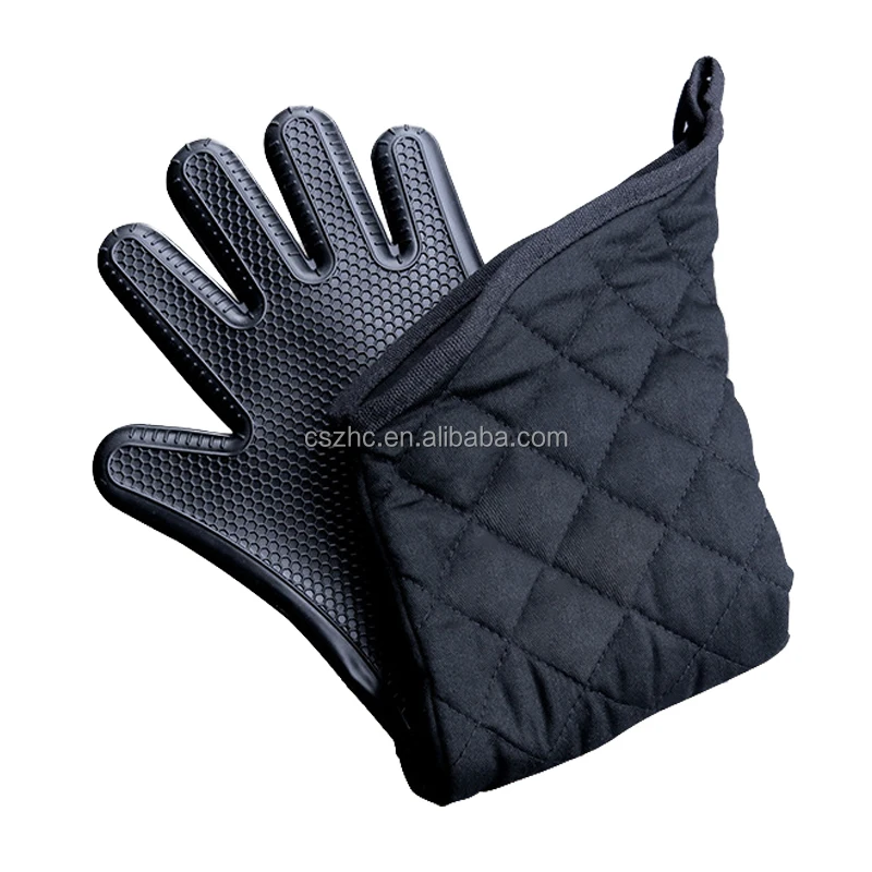 Extra Long 60cm Household BBQ Grill Oven Mitts, Heat Resistant Honeycomb Silicone Cotton Gloves factory