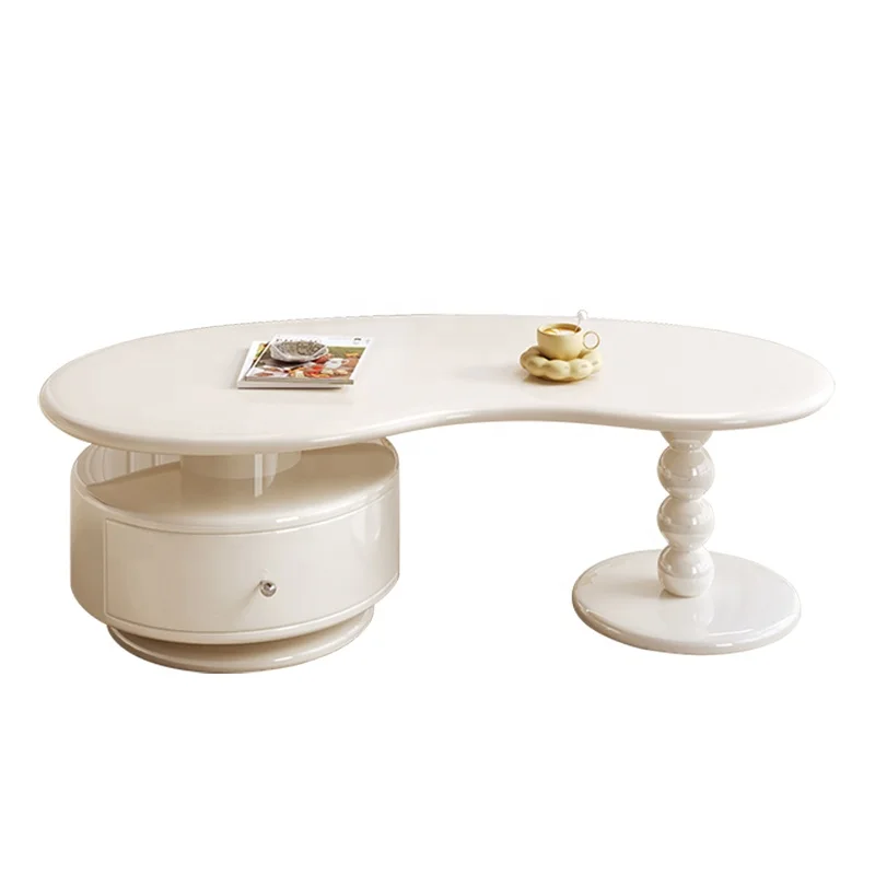 Modern Simple French Style End Table Cream Colour Luxury Cloud Coffee Table with Drawer