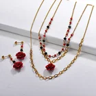 BAOYAN Stainless Steel 18K Gold Plated Bead Flower Chain Necklace Jewelry Set