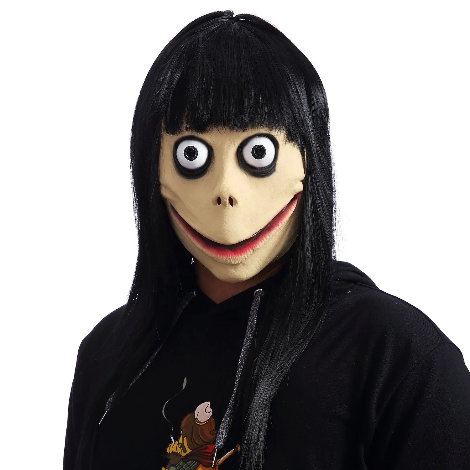 Creepy Mask Scary Games Evil Latex Mask With Long Hair Halloween Party Props Momo Mask Brown Overhead With Wig Buy Julymoda Scary Momo Full Face Novelty Creepy Momo Mask