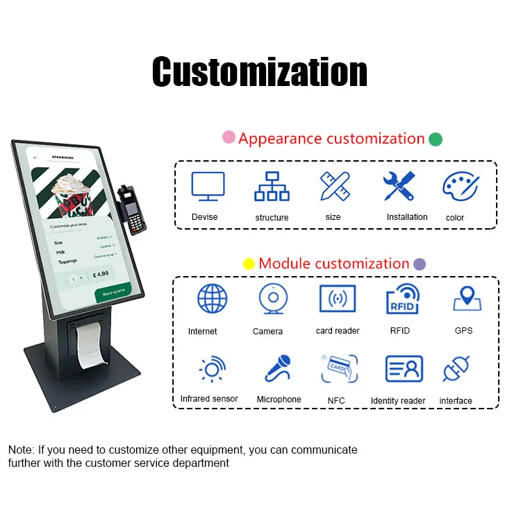 15.6 pollici kiosco POS self-service con touch screen - sistema di ordinazione e pagamento al dettaglio di fast food 7