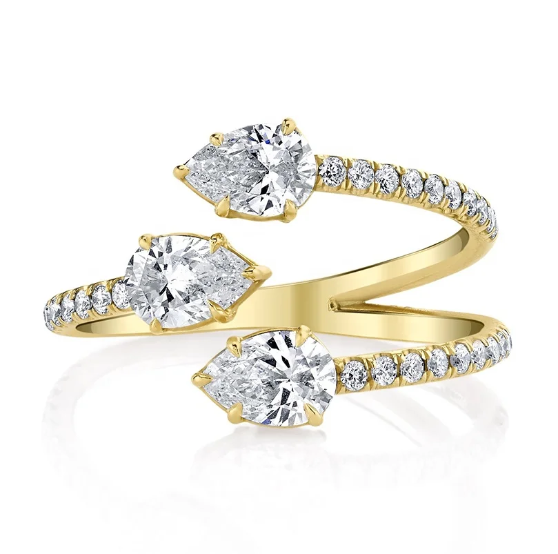 18K Gold Plated Three Stone Prong Pearl Adjustable Ring in 925 Sterling Silver