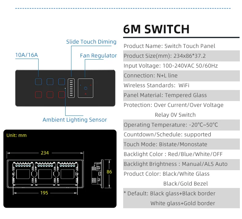 Tuya Smart WIFI India Standard 2M Wall Switch Fan Dimmer Light Control Combo Switch Support Alexa and Google Assistant