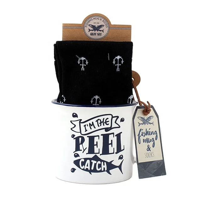 fishing mug with socks gift for him for fathers