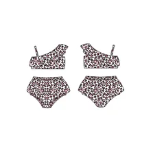 Hot Summer Fashion-Girls Two-Piece Reversible Swim Suit Western Style Casual Sleeveless with Leopard Print Hot Sale