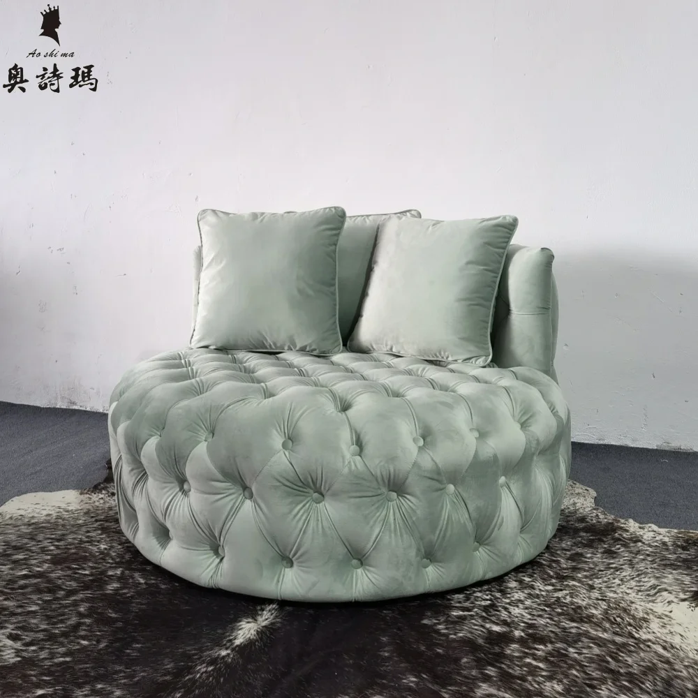 现代豪华客厅家具套装: 圆形沙发床和单人休闲躺椅的完美结合