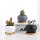 Pots Plants Quality 3.5inch Ceramic Small Flower Pots For Succulent Plants With Bamboo Tray Wholesale