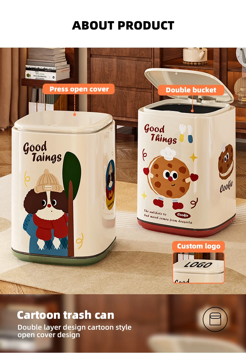 Wannuo Double Layer Stylish Trash Can Open Pressure Bin Cute Style Household Plastic Trash Can With Pop-up Lid factory