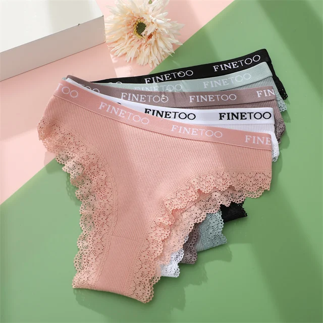 Finetoo Wholesale Lace Cotton Sexy Women Lingerie Panties Plus Size