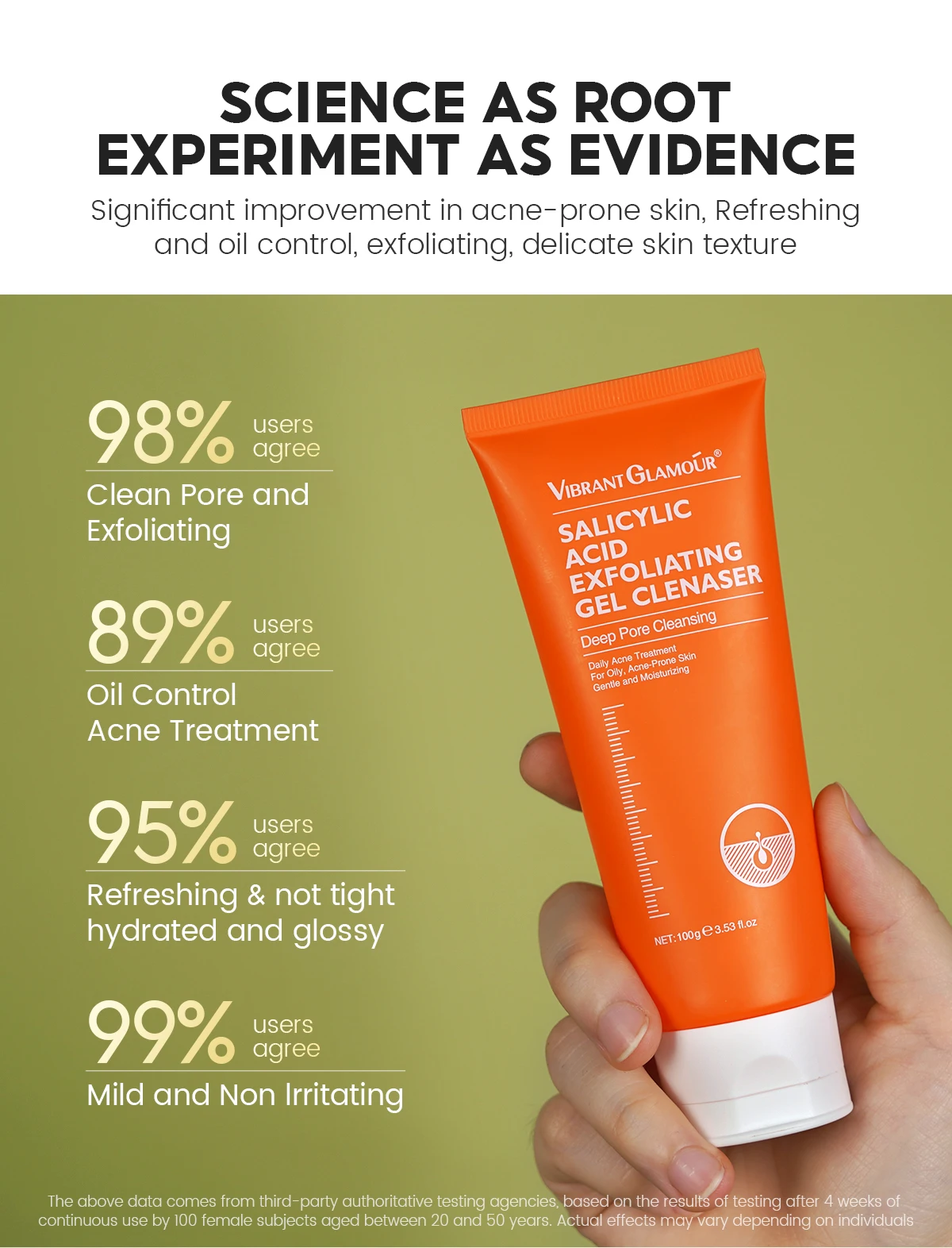 Vibrant Glamour Salicylic Acid Gel Facial Cleanser Deep Cleaning Face Moisturizer Wash for Adults