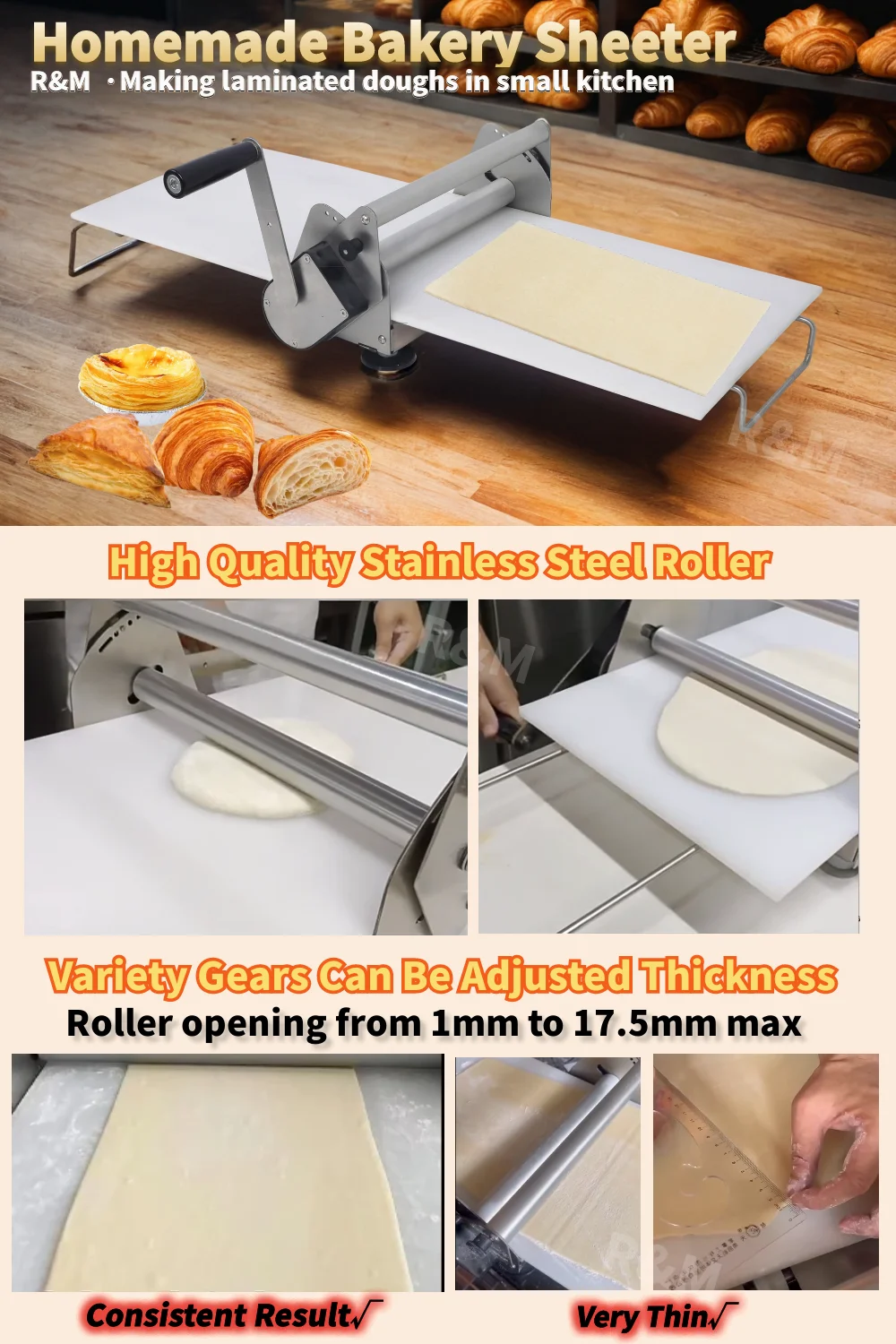 Small hand mini croissant pizza table top fondant stainless steel roller manual dough sheeter machine for pastry home use price