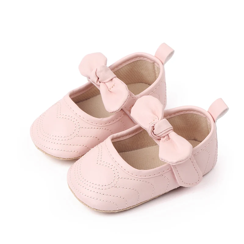 Heart-shaped Bow Mesh Breathable PU Leather-top Soft Soled Princess Toddler Shoes for Baby Girls details