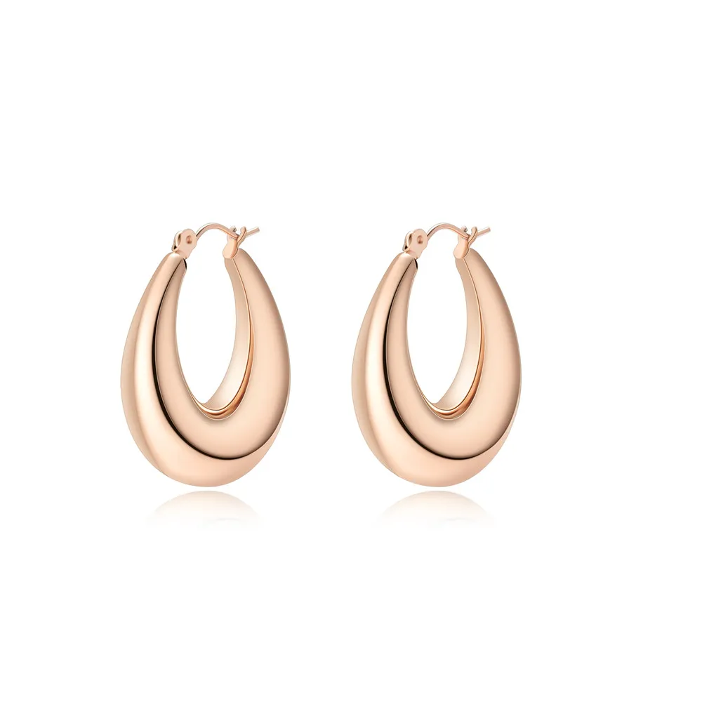 18k gold plated French metal Style crescent shaped hollow Earrings fashionable titanium steel Huggie Hoop earrings