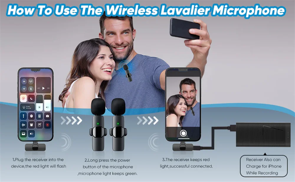 Dual Mini Mic Noise Cancelling K9 Wireless Lavalier Microphone Type C