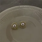 925 Earrings Vershal Elegant Rose Flower Pearl 925 Silver Post Earrings Jewelry For Women