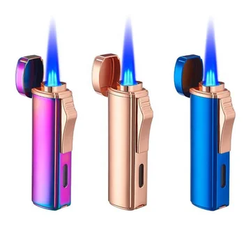 Triple Jet Flame Butane Lighter Cigarette Torch Lighter with Tobacco Cigar Punch Cutter Premium Smoking Accessories