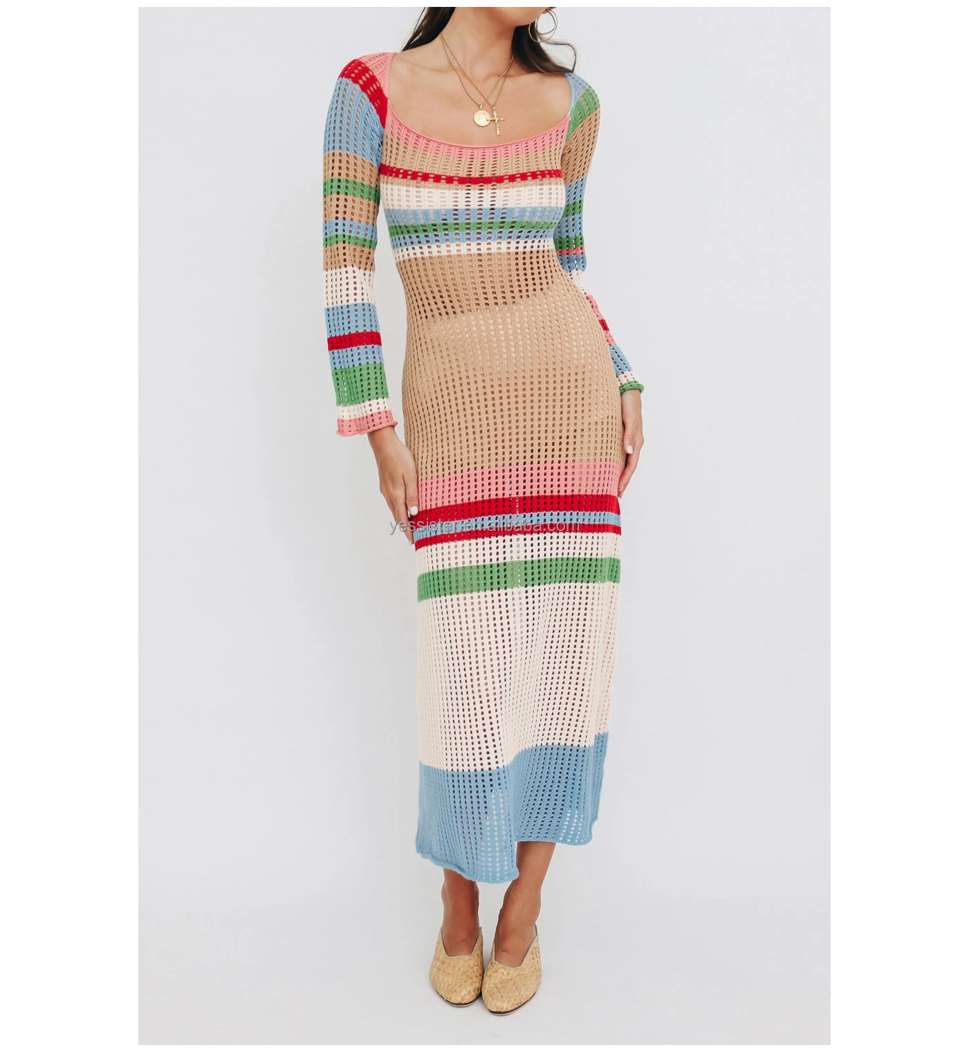 Women Knitted Colorful Striped Handmade 