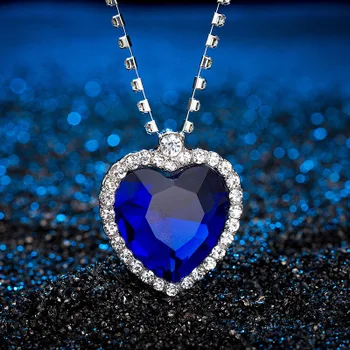 wholesale Titanic Heart of Ocean blue heart love forever pendant Necklace