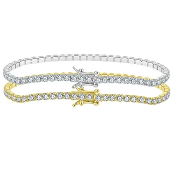 RINNTIN SB61 Fine Jewelry 2mm Iced Out Cubic Zirconia 14K Gold Plated Bracelets Jewelry 925 Sterling Silver CZ Tennis Bracelet