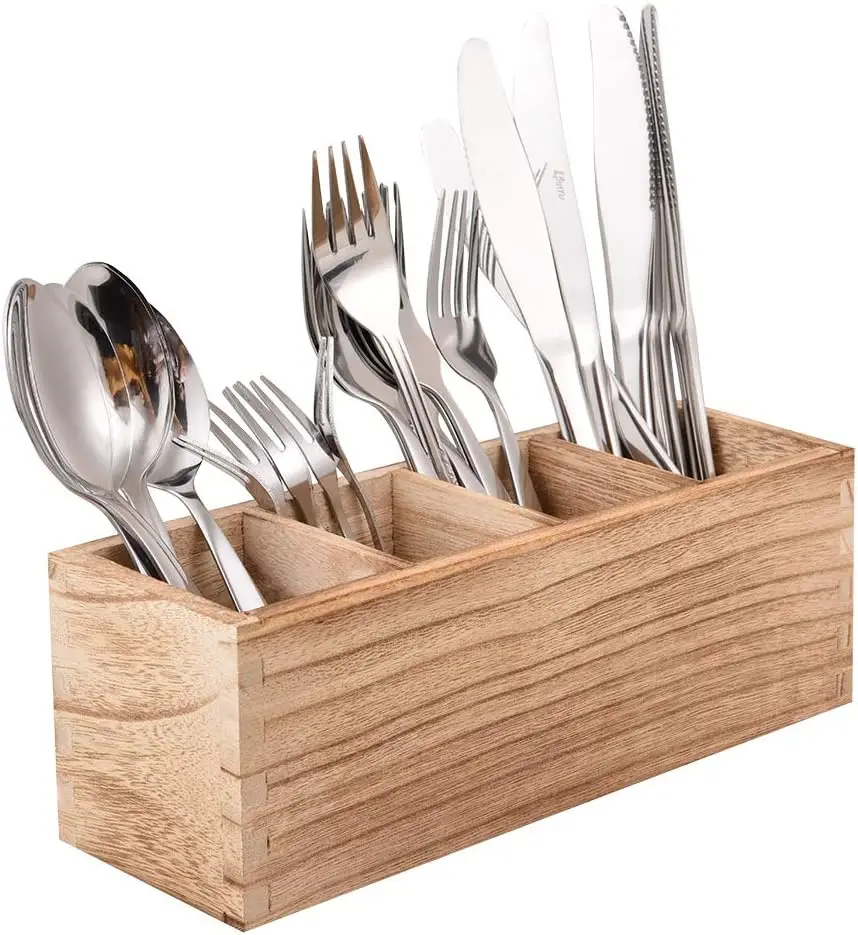 Wood Cutlery Caddy Kitchen Utensil Organizer Silverware Storage Kitchen Countertop Flatware organizer