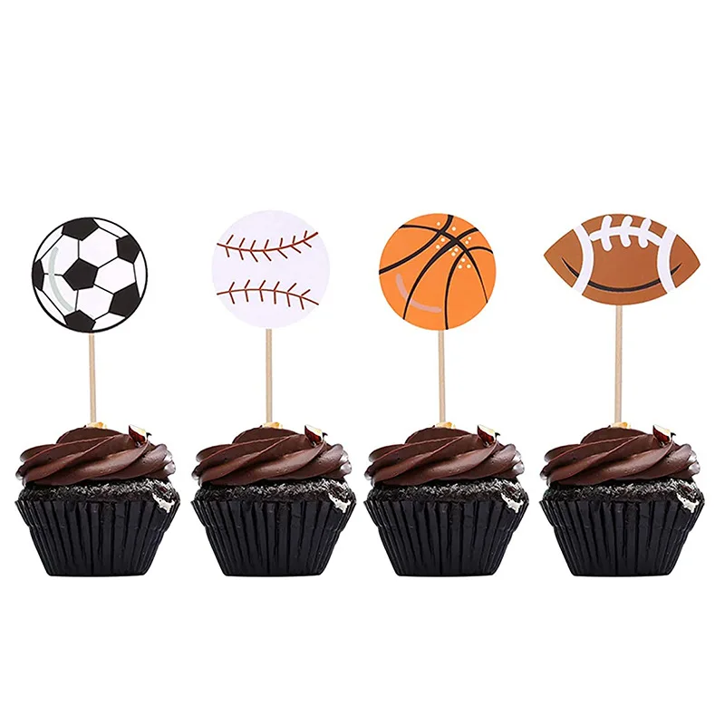 Football Basketball Baseball Rugby Cake Insert Card Sports Theme Baby Birthday Party Cake Decoration