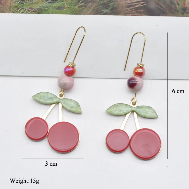Newest design stainless steel hook earrings cute cherry drop earrings