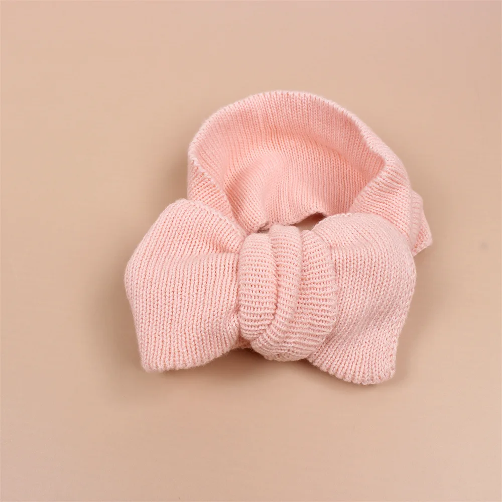 Stock 2023 Ins Hot Selling Children's Hair Accessories Knitted DIY Wool Big Bow Baby Hairband Baby Double Elastic Headband Whole