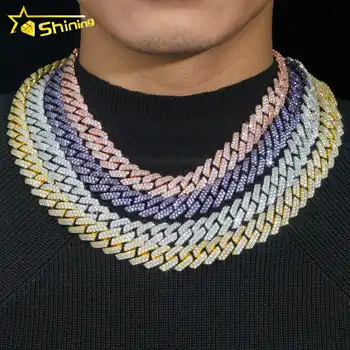 Iced out 15mm miami cuban link necklace 925 silver cz diamond cuban chains colorful cubic zirconia necklaces for  men