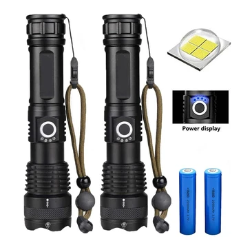 3000 Lumens Super Bright Rechargeable Tactical Torch Light 5 Modes XHP50 LED Flashlight with IPX4 Water Resistant Level