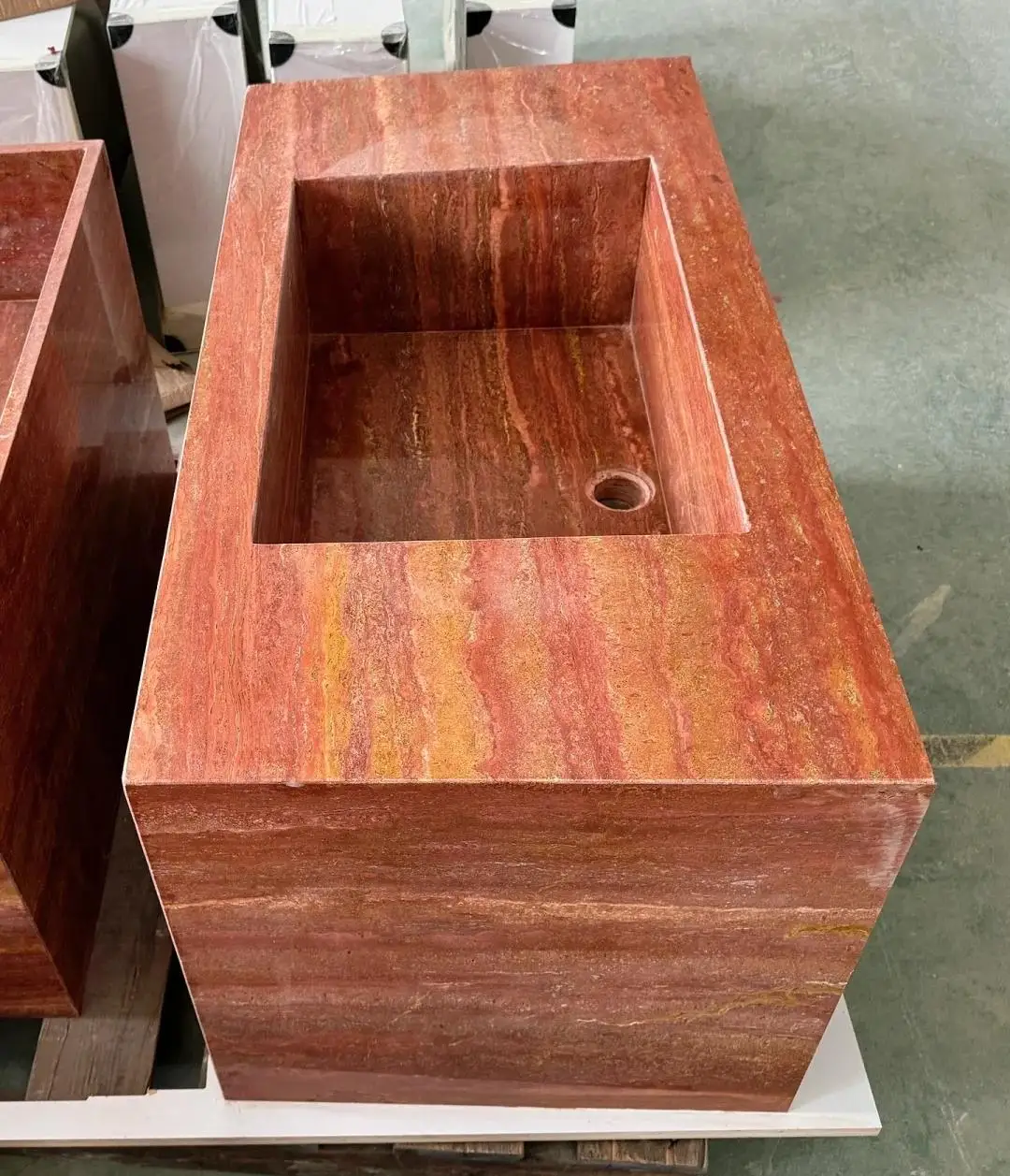 product modern design natural red travertine hand wash basin polished for indoor villa hotel bathroom and toilet use-6