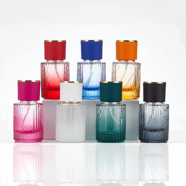 wholesale price perfume bottle 30ml gradient design color glass bottle cap lid glass bottles Cylindrical for perfume
