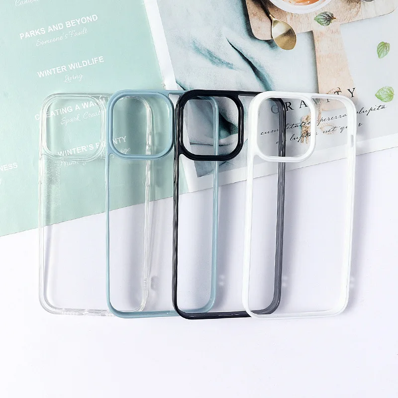 Candy Color Bumper Transparent Clear Plastic Acrylic Back Cover Wholesale Mobile Phone Case for iPhone 15 14 13 12 11