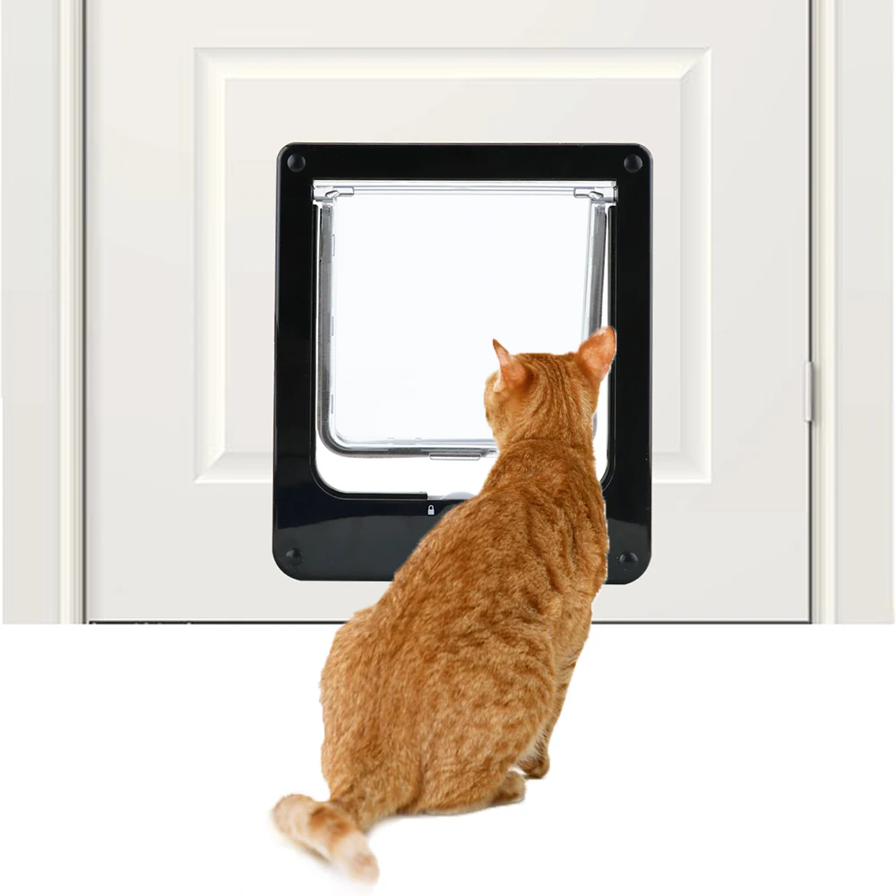 Large Cat Door Magnetic Pet Flap Door with 4 Way Lock Options for Cat & Dogs Up to 27.6 lb Upgraded Version Waist Circumference Less Than 28.7 - 2 Colors 