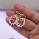 Jewel 14k Gold Injection Natural Freshwater Pearl Double Ring Jewel Earrings