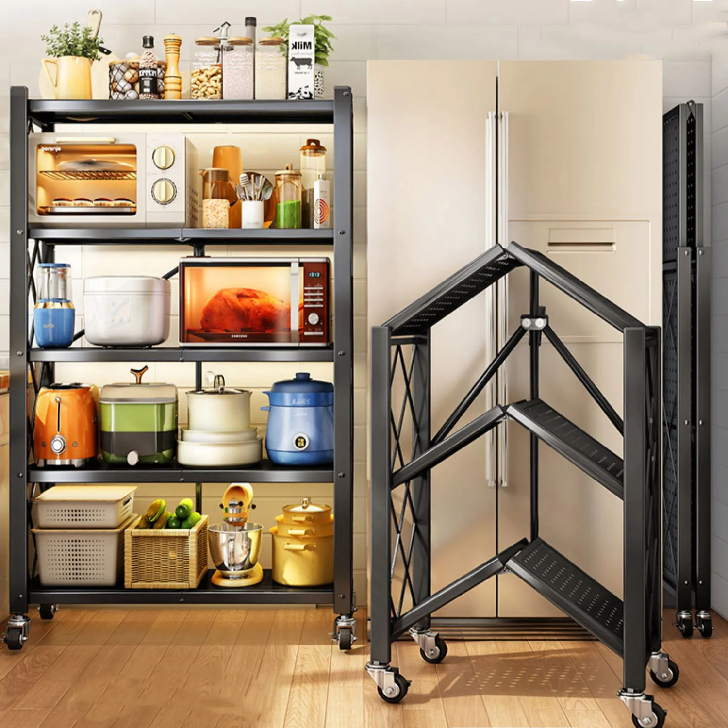 Household metal rack kitchen shelf foldable tableware shelves shelving units holders folding storage racks for kitchen