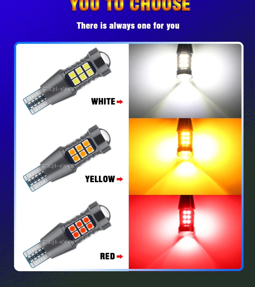 TECH-KING High Bright Lens 27SMD 3030 Led Car Reverse Light Canbus W16w Backup Lights 921 12-24V T15 Bulbs