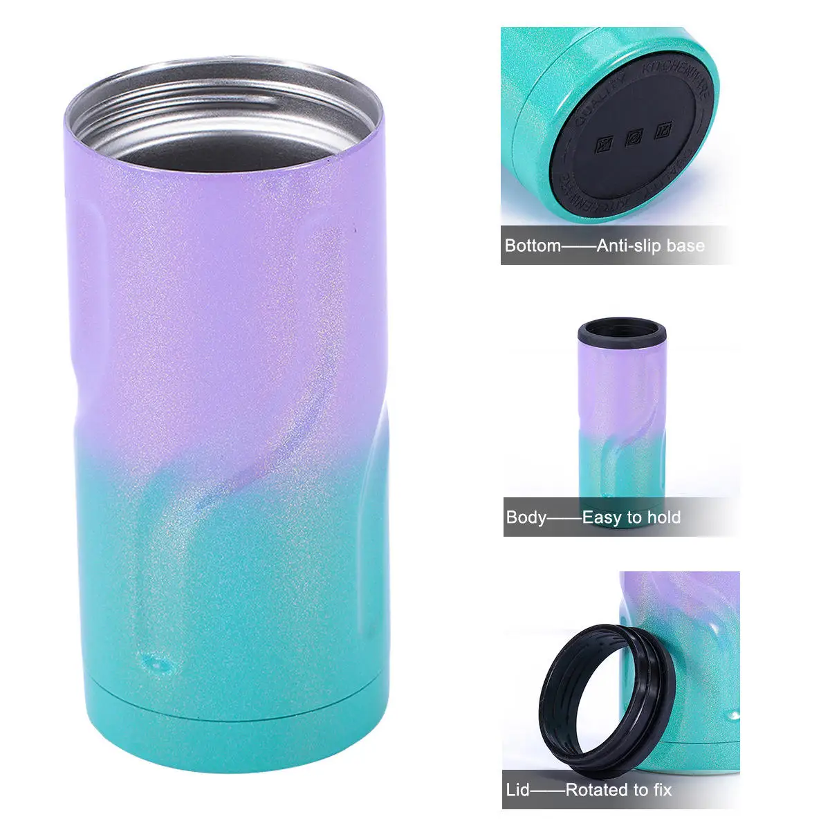 12oz 4 In 1 Stainless Steel Vacuum Can Cooler Keep Cold 12hrs Sublimation Skinny Can Cooler Holder Slim Beer Can Cooler Vulcanus