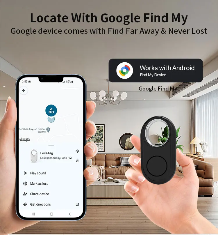 RSH Android Smart Tag Custom Logo Google Find My Device Find Hub Smart GPS Tracker Locator Air Tag for Key Finder Lugggae Pets factory