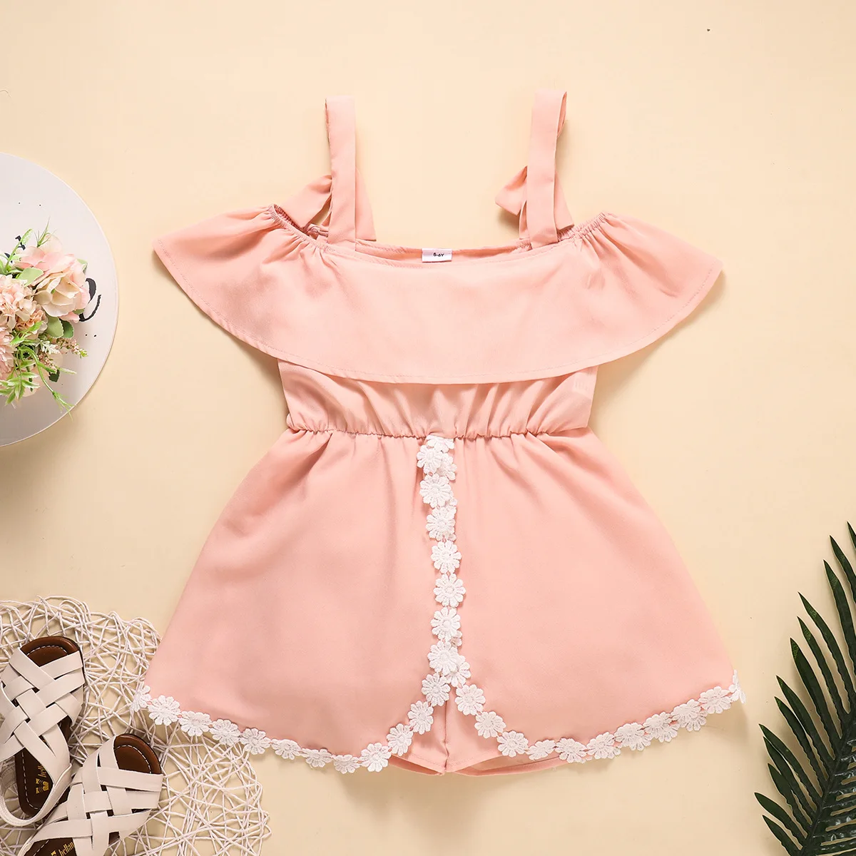 RTS 2023 summer infant toddler children clothes cotton ruffle collar girls candy-color kids suspender bodysuits