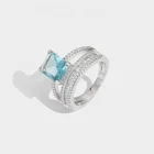 Original Design High Quality Wedding Ring Sterling Silver Plated White Gold Inlaid Sea Blue Zircon Rings