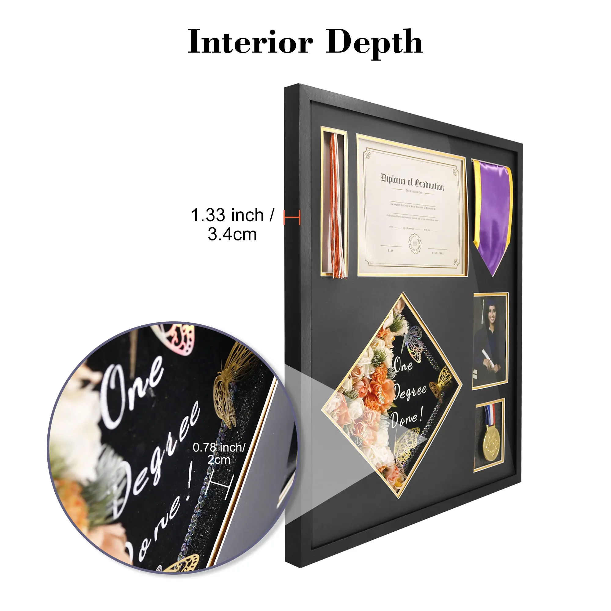Graduation Shadow Box 23x27 Inch Display Case Preserve Diploma Cap Tassel Stole Medal Shadow Frame factory