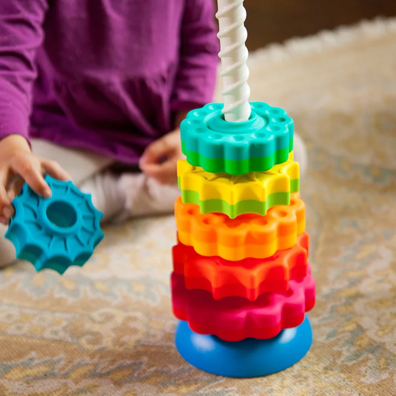 Unisex Kids Stacking Toys Spinning Rainbow Gears Montessori Educational Sensory Motor Skills Toy Gift for Toddlers