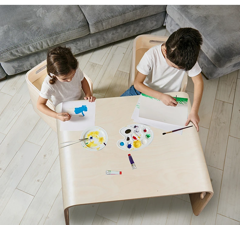 Meubles polyvalents pour l'école à domicile en bois courbé pour enfants, ensemble de Table et de chaises en bois naturel pour enfants, 3 pièces, fabrication