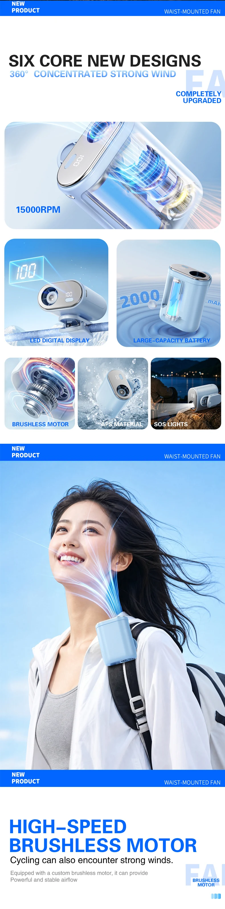 Ultra-quiet Camping Fan, Portable, USB, 5-Speed - detail 6